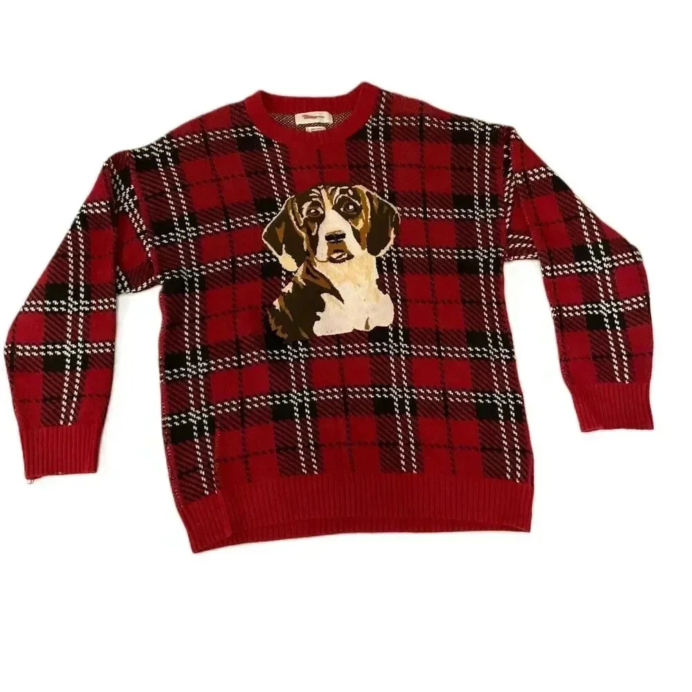 Urban Outfitters Red Oversized Retro Sweater With Dog Patch Size Small
